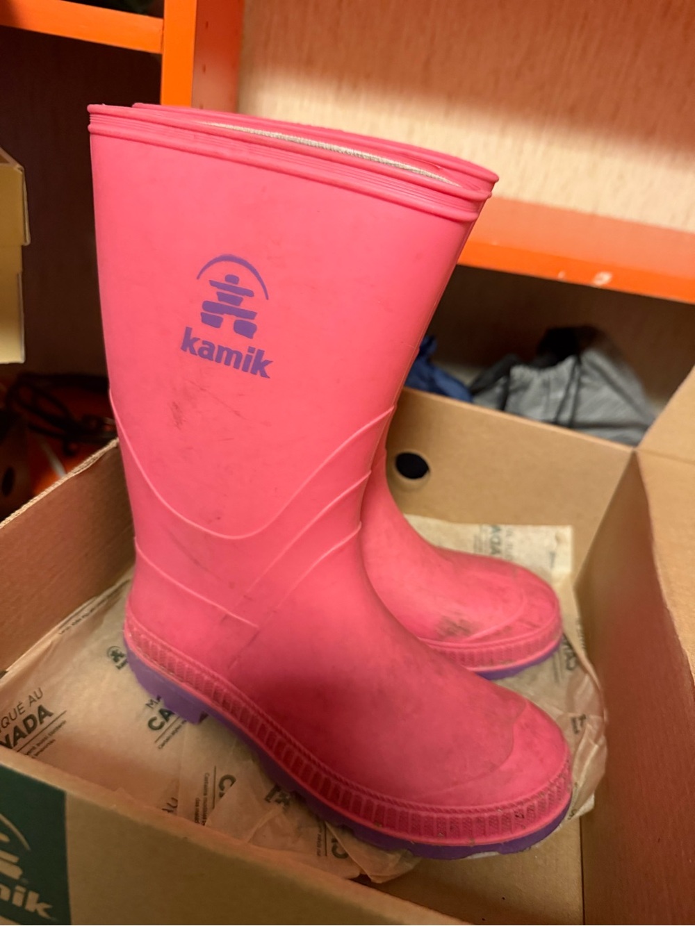 Kamik Kids Pink Rain Boots with Purple Soles